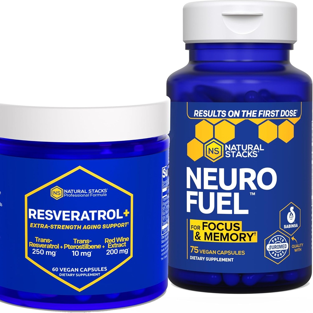 NATURAL STACKS NöroFuel & Resveratrol+ Supplement Sche - Supports Focus, Memory & Health Brain Aging* - 135 Capsules