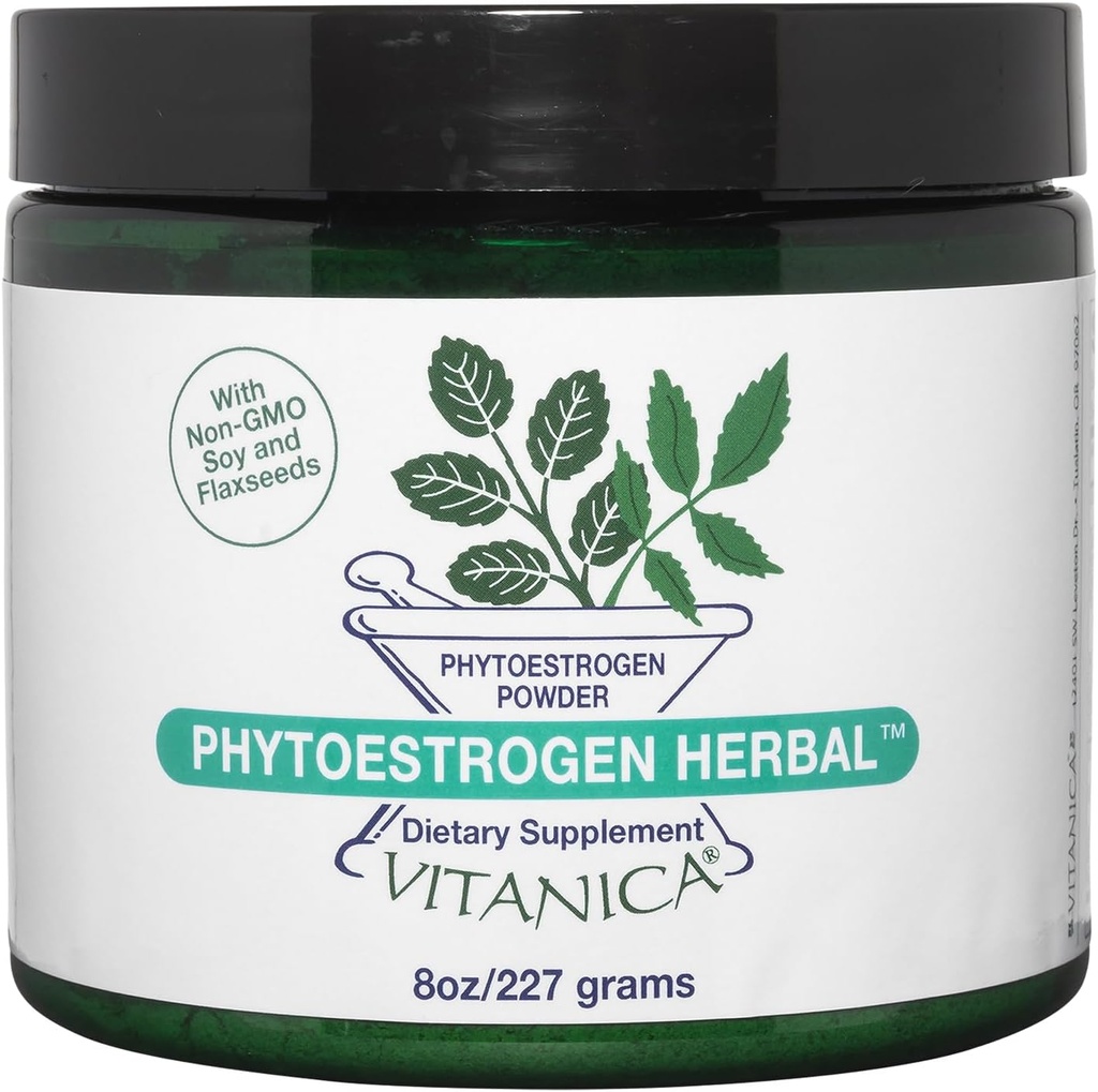 Vitanica Phytoestrogen Herbal Non-GMO PMS, Menopause Relief Supplement for Women, Hormon Balance, Night Sweats & Hot Flash Relief, Soy Isoflavones, Vegan, Toz 8 Oz (Phytoestrogen Herbal Pro Logo)