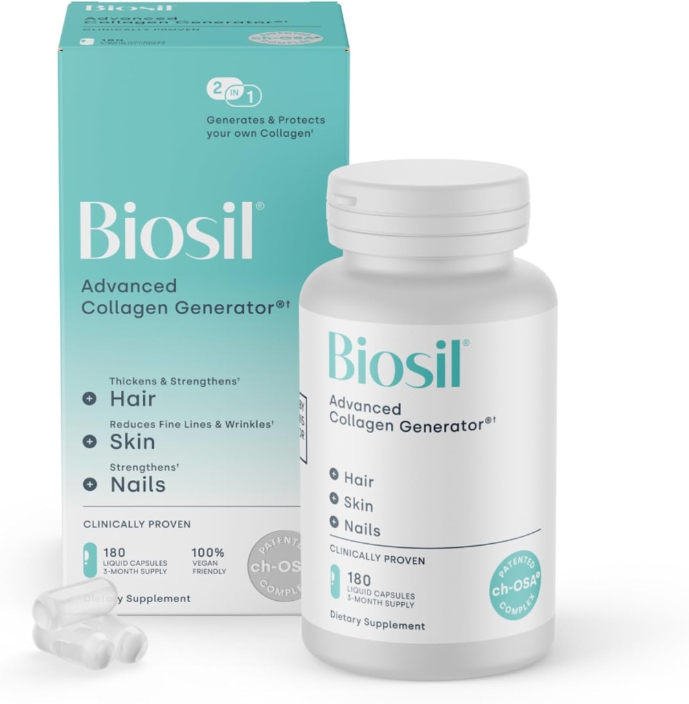 Biosil Collagen ATM Supplement - 180 Liquid Capsules - Skin, Hair, Nails & Commons için patentli ch-OSA Activator - Supports Natural Production - 90-Day Supply