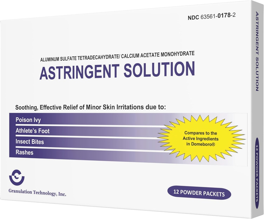 Genric Astringent Çözüm Medicated Soak Rash Relief - Soothing Skin Care - 12 Kont ( 1, Beyaz ve Mor