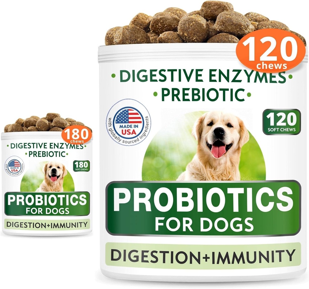 Dog Probiyotiks Chews Sche - Gas, Diarrhea, Alerji, Constipation, Upset Stomach Relief, with Digestive Enzymes + Prebiyotiks - Chewable Fiber Supplement - Find Digestion, Immunity - 300 Soft Chews