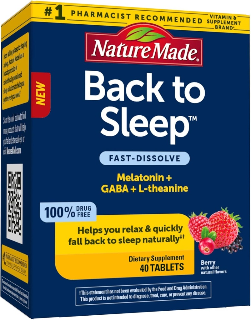 Doğa Uykuya Geri Getirdi, Melatonin Fast-Dissolve, Doğal olarak Yatmanıza Yardım Ediyorsunuz, L-Theanine ve GABA, Rahatlamanıza ve Calm Your Mind, 40 Tabletlere Yardım Etmek için