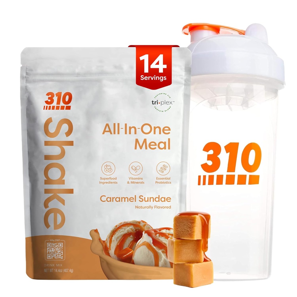 310 Beslenme All-in-One Mealchange Shake Toz w/Shaker Cup Start Kit - Yüksek Protein Fiber Rich Vegan Superfood - Sugar-Free, Keto & Paleo Friendly, Low Carb - Caramel Sundae 14 srv