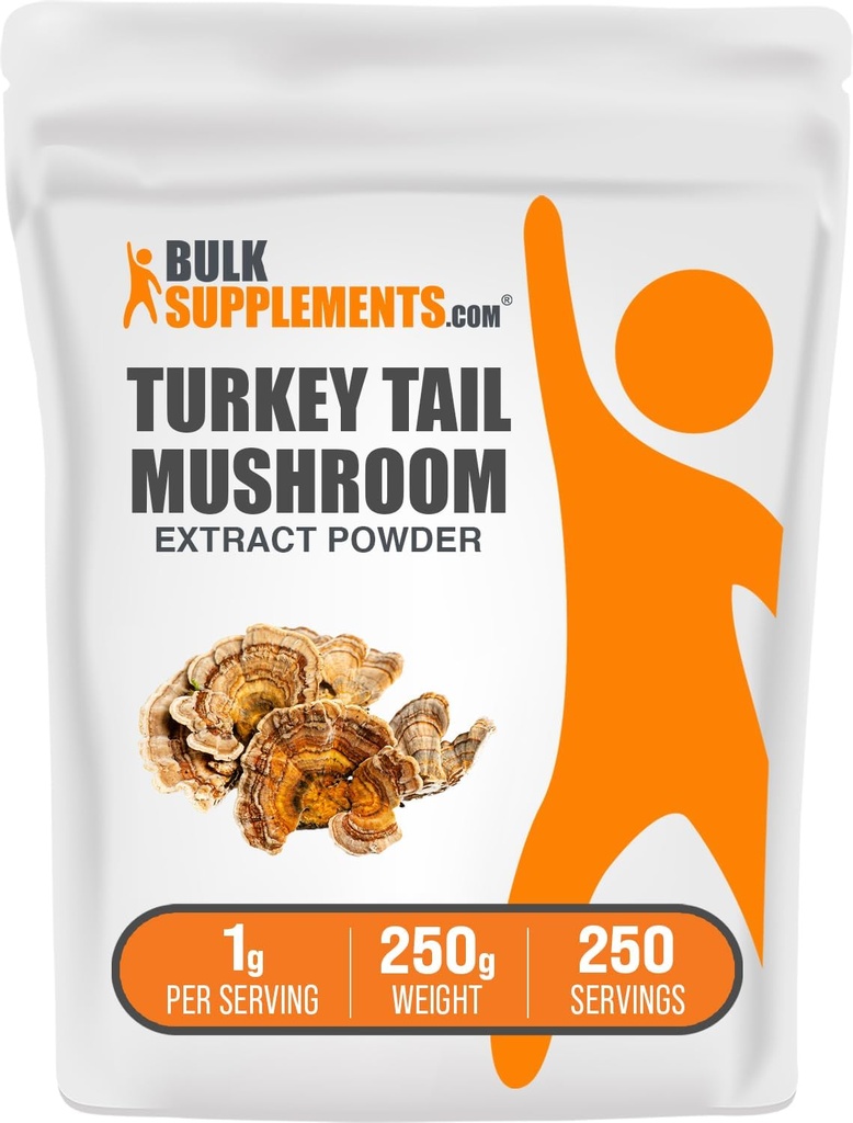 BulkSupplements.com Türkiye Tail Mushroom Extract Toz - Coriolus Versicolor Extract, Mushroom Supplement - Vegan & Gluten Free, 1g per Service, 250g (8.8 oz) (Pack of 1)