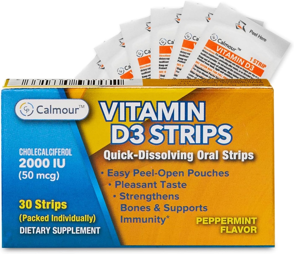 D3 Strips 30 Pack / 2000 IU Oral Dissolvable D3 Vitamin Strips | Peppermint Flavor Melts on Your Tongue in 30 Seconds | Boost Immunity & improve mental Focus with Vitamin D3 2000