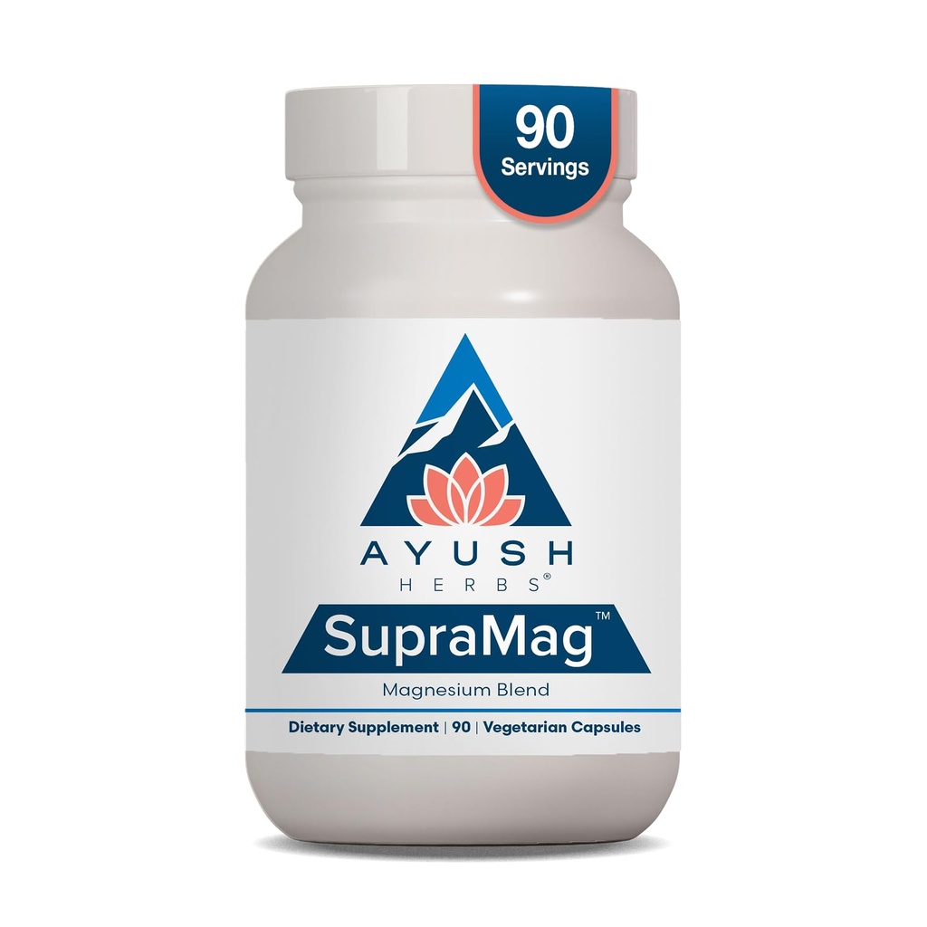 Ayush Herbs SupraMag - Mix, 400 mg Magnezyum Kompleksi ile Chelated Magnezyum Bisglycinate, Citrate, Ororate for Sleep, Energy, & Brain Health - 90 Vegetarian Capsules (1 Count)