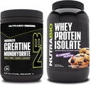 NutraBio Kretine Monohidrat, Unflavored, 300g ve Whey Protein Isolate, Blueberry Muffin, Supplement Sche - Muscle Energy, Lean Muscle growth, Recovery, and Strength