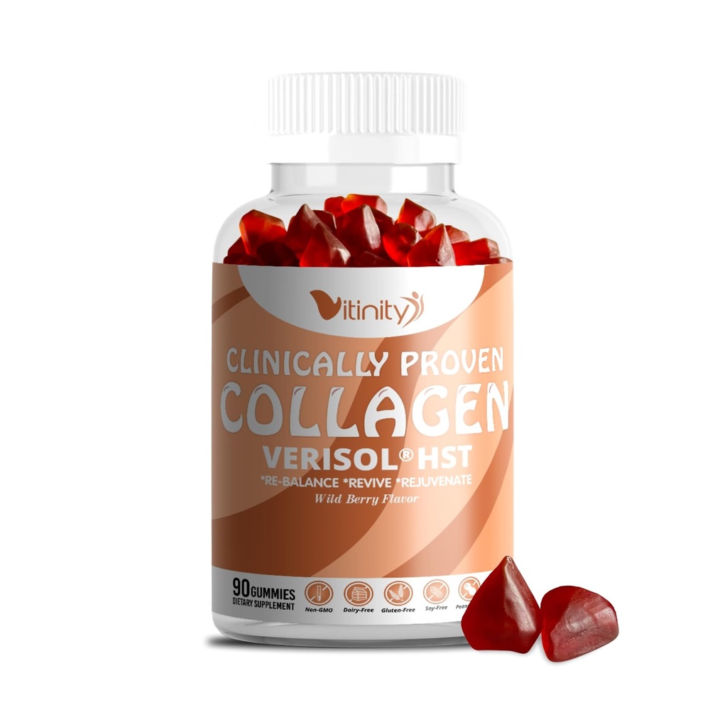 VITINITY VERISOL® HST+HA+VIT C Collagen Hard Chewy Gummies Klinik olarak Proven Beauty. Şirketer,Smoother Skin,Fewer Wrinkles,Redük Hücreülite. İçinden Gerçek Güzellik. The Look-Good Feel- Good -30 Day Supply
