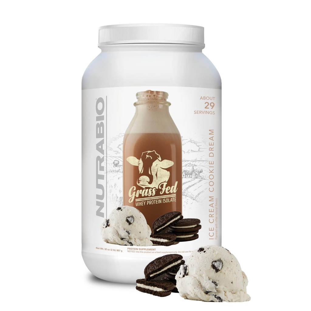NutraBio Grass Fed Whey Isolate Protein Powder - 25G of Protein Per Scoop - Sugar Free Natural Lean Muscle Protein Supplement - Ice Cream Cookie Dream - 2 Pounds, 29 Servings