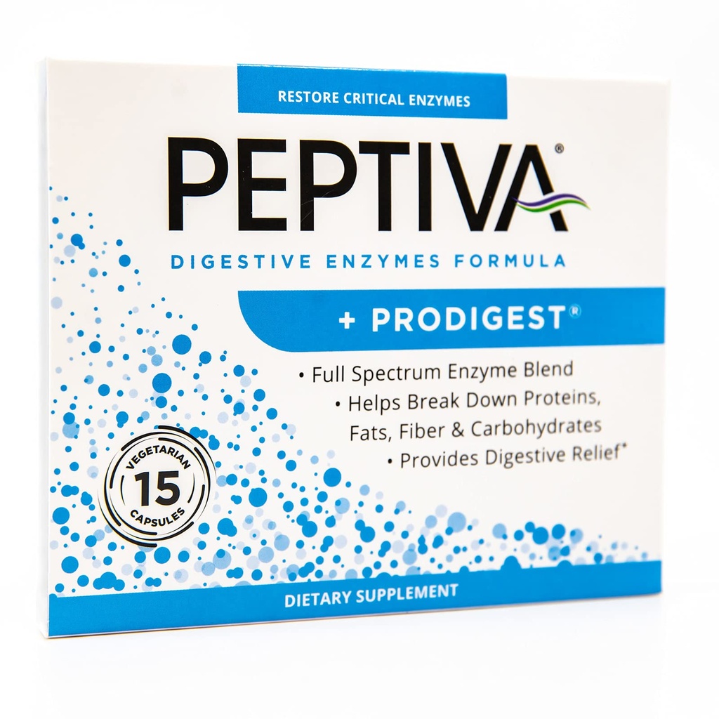 Peptiva Digestive Enzyme Supplement + ProDigest - Bloating, Gas, Constipation - 15 Count