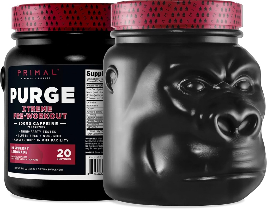 Primal Purge Xtreme Pre-Workout (Raspberry Lemonade Flavor) (20 hizmet) - Gluten-Free + Non-GMOMO