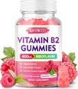 Βιταμίνη B2 Gummies Riboflavin 400mg συμπλήρωμα με μαγνήσιο για παιδιά και ενήλικες, B2 Gummies για την ανακούφιση της ημικρανίας & το νευρικό σύστημα Υποστήριξη, Vegan, χωρίς ζάχαρη, Raspberry Flavor, 60 Count