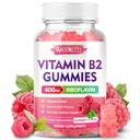B2 Vitamini Çocuklar ve Yetişkinler için Magnezyum ile 400 mg Supplement, Migraine Relief & Nervous System Support, Vegan, Sugar-Free, Raspberry Flavor, 60 Count