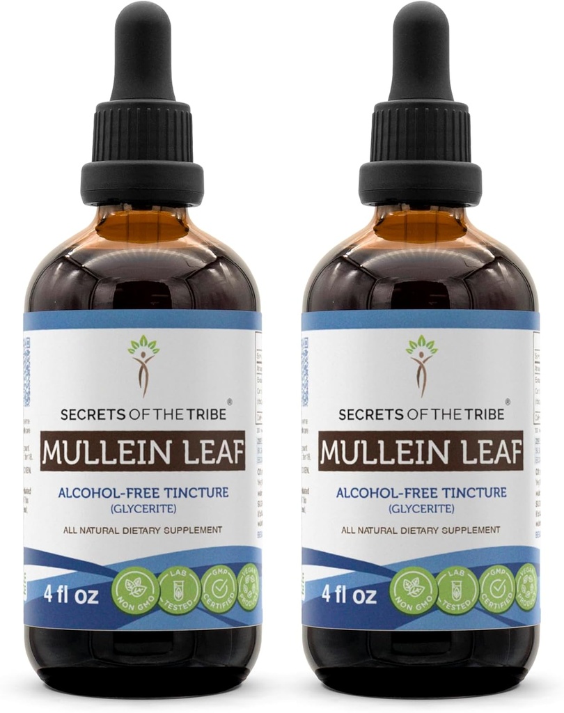 Tribe Mullein Leaf Alkol-Free Liquid Extract, Mullein (Verbascum thapsus) Tincture (2x4 FL OZ)
