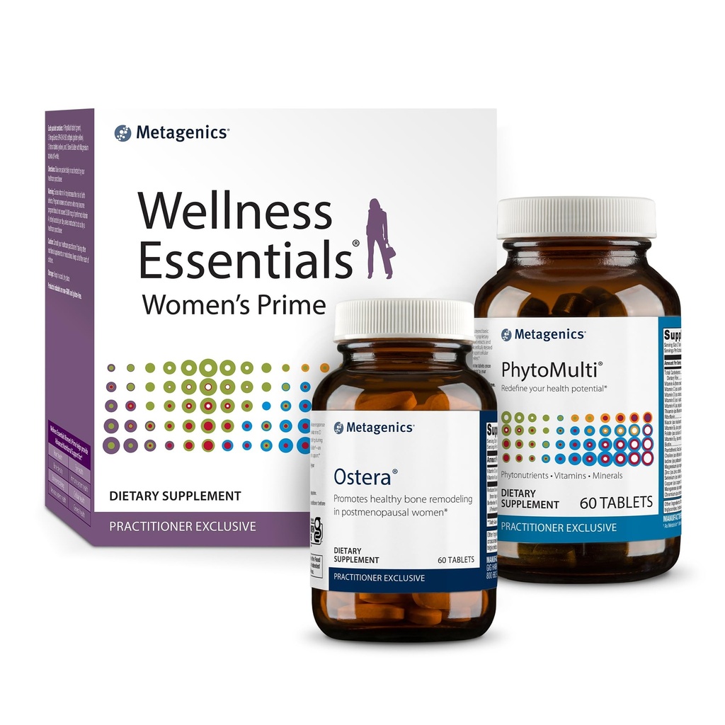 Metagenics Ostera - 60 Tabletler, PhytoMulti Without Iron - 60 Tabletler ve Wellness Essentials Women's Prime - 30 Count Count