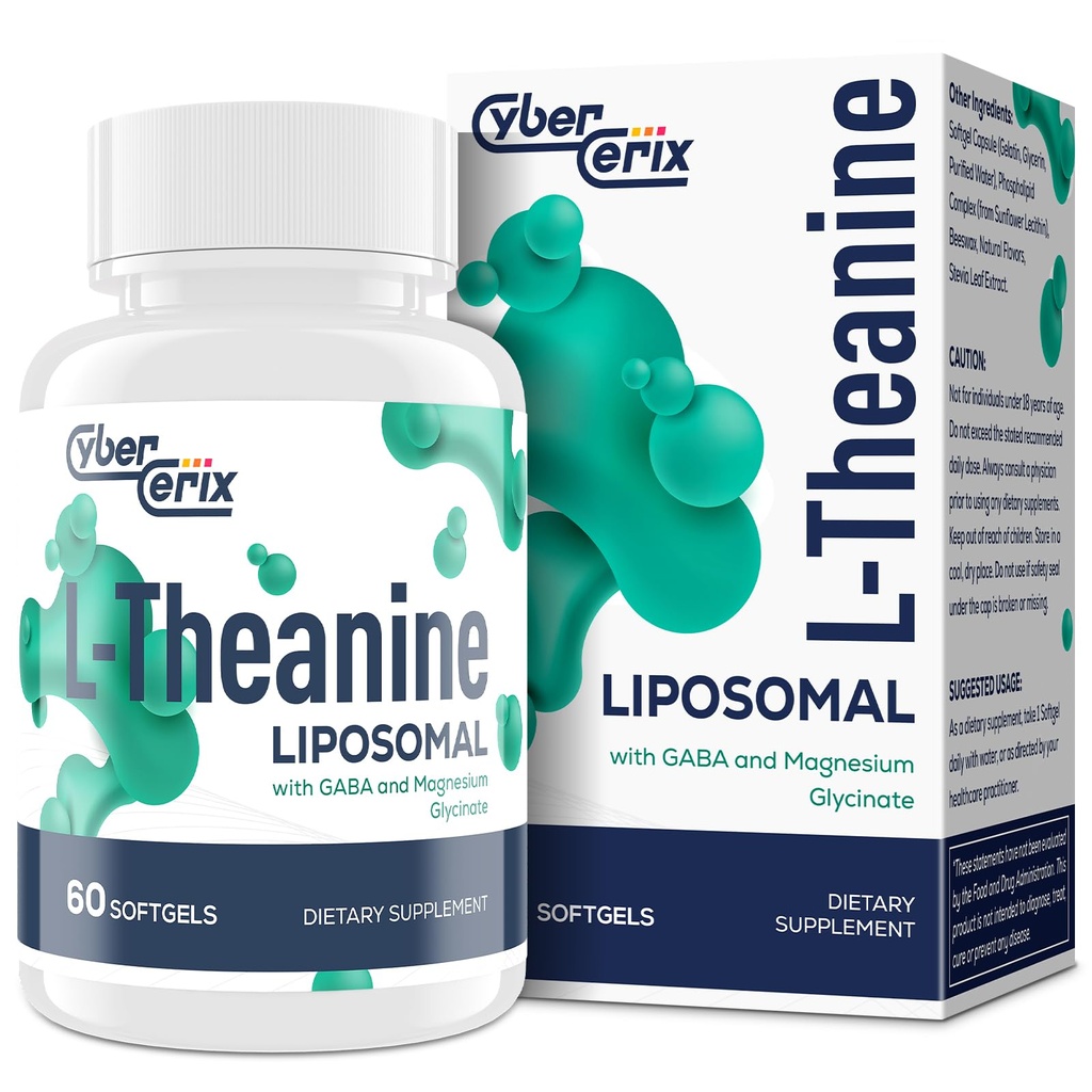 Λιποσωμική L-Θεανίνη 500mg, Συγκρότημα με GABA 200mg & Μαγνήσιο 100mg, Πρόσθετη ενίσχυση για την ηρεμία, χαλάρωση & εστίαση, Χωρίς γλουτένη - 60 κάψουλες