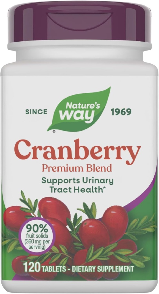 Nature's Way Cranberry Premium Blend, Supports Urinary Tract Health*, With Vitamin C, For Men & Women, No Gluten, 120 Tablets (Packaging May Vary)
