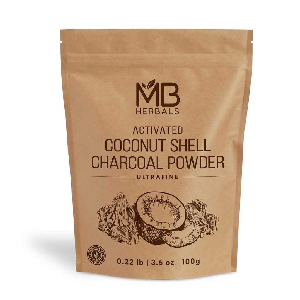 MB Herbals aktif Charcoal Tozu Coconut Shell 3.5 oz (100 Gram) Dış Kullanım için Sadece | ToothPowder Face Packs ve Maskeler | Soap Making | Do not Injestestest