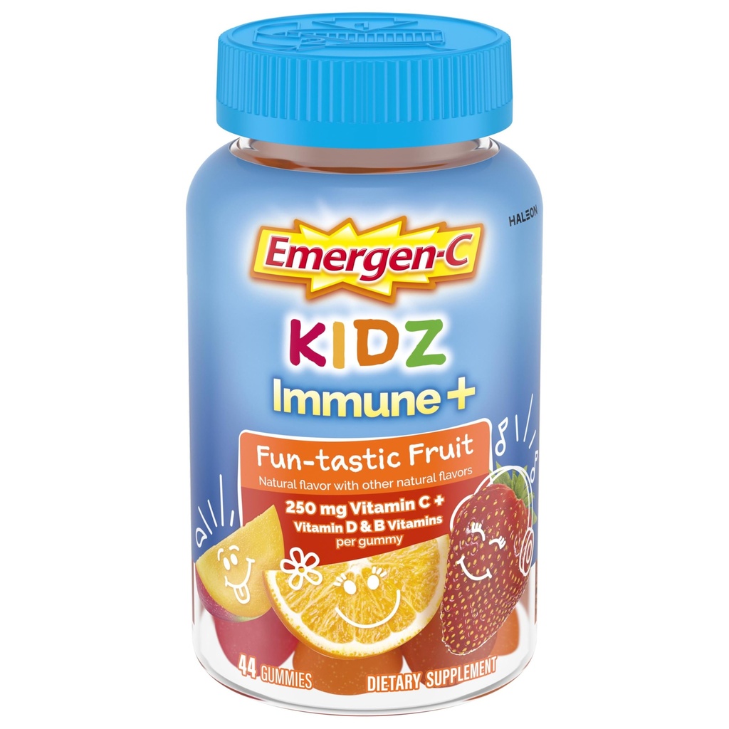 Emergen-C Kidz Vitamin C Immune Support Gummies Fun-Tastic Fruit 44CT, çinko, Manganese, B Vitamins ve Vitamin D for Back to School Essentials