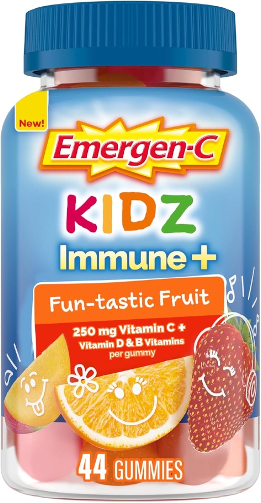 Emergen-C Kidz Vitamin C Immune Support Gummies Fun-Tastic Fruit 44CT, çinko, Manganese, B Vitamins ve Vitamin D for Back to School Essentials