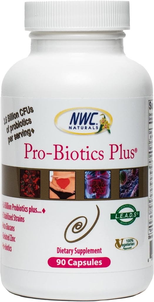 NWC Naturals Pro-Biotics Plus, Erkekler, Kadınlar ve Çocuklar için Doğal Probiyotikler, Immune System Support Vegetarian Supplement, Supports Good Digestive Health, Probiyotik ve Prebiyotik, 90 Capsules