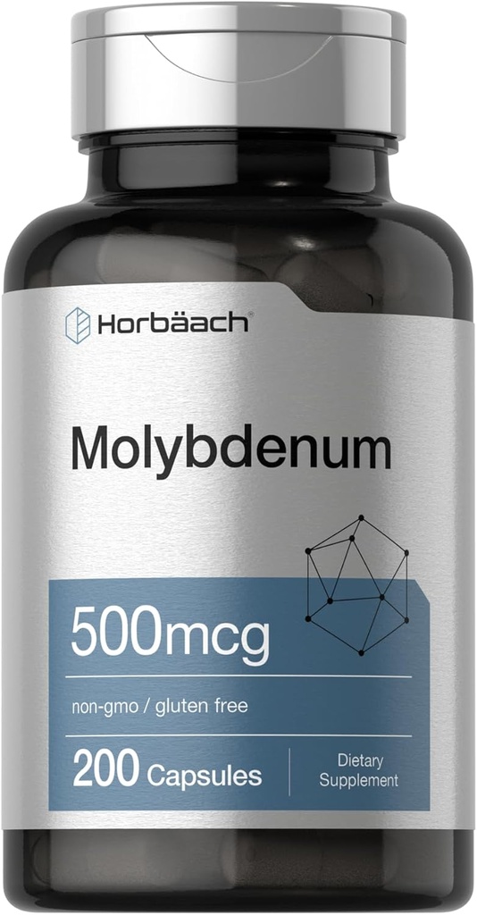 Horbaach Molybdenum Supplement | 50006 | 200 Capsules | Amino Asit Chelate | Non-GMO, Gluten Free