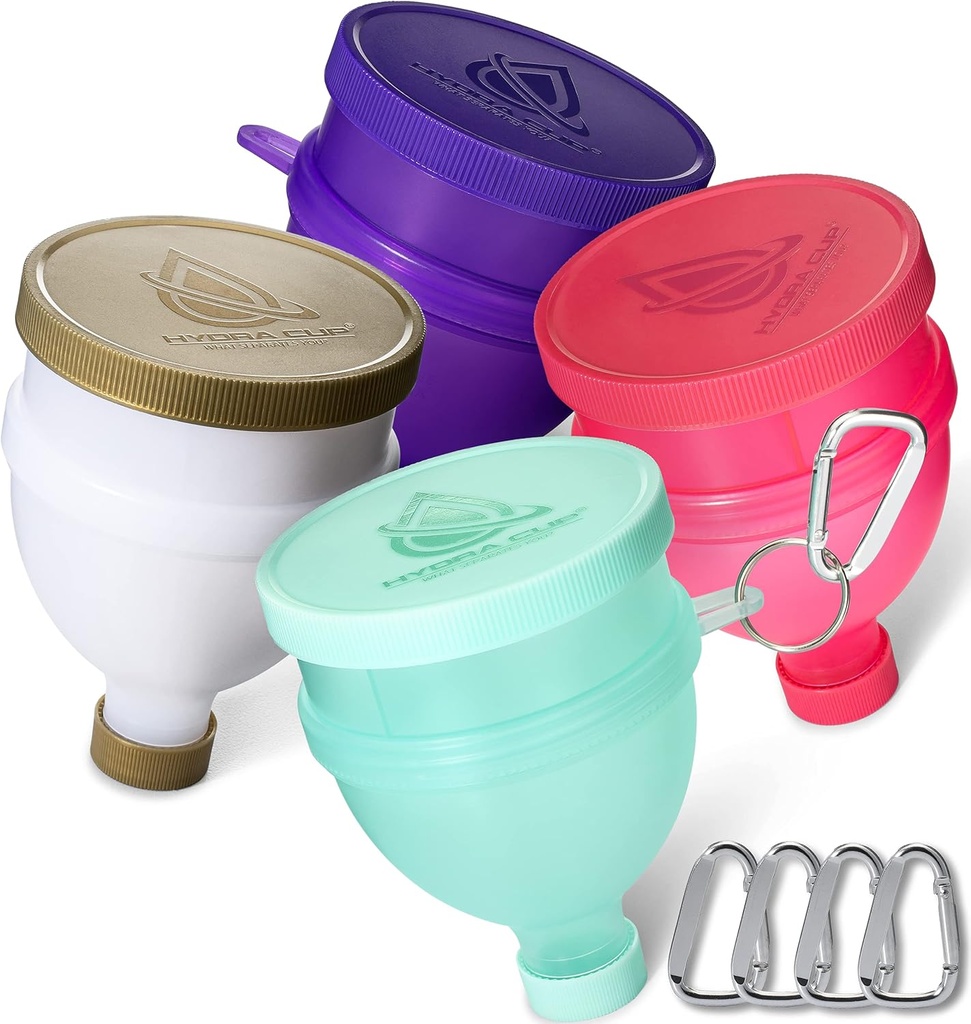 Hydra Cup [4 Pack Funnels for fill Water Şişes with protein Toz, 3 Karşılaştırma Pill Storage, Supplement Container Set to Go or Kitchen Use, Pipe for Shaker Cup