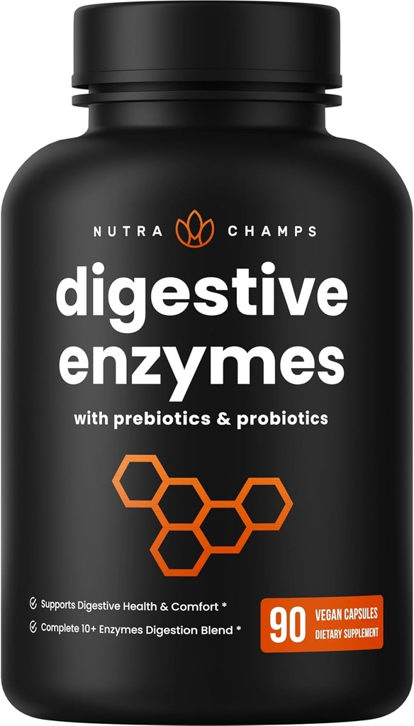 NutraChamps Digestive Enzymes with Probiyotiks and Prebiyotiks for Women & Men - 90 Vegan Capsules with Bromelain for Bloating & Optimal Gut Health