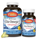 Carlson - Elite Omega-3 Gems,1600 mg Ωμέγα-3 Λιπαρά Οξέα Συμπεριλαμβανομένων των EPA και DHA, Norwegian, Wild-Caught fish oil Συμπλήρωμα, Βιώσιμα πηγασμένα κάψουλες, λεμόνι, 90+30 Softgels
