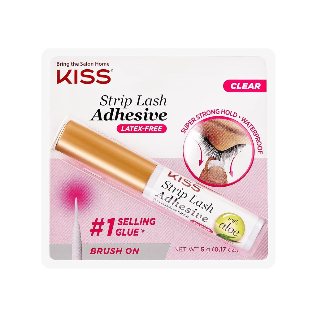 KISS Clear Strip Lash Adhesive Με Αλόη, Αδιάβροχη, Φορμαλδεΰδη και Latex Free, Odor Free, Σκληρός Free, Super Strong Hold Βλεφαρίδες Κόλλα με Εφαρμογή Βούρτσας, 0.17 Oz.