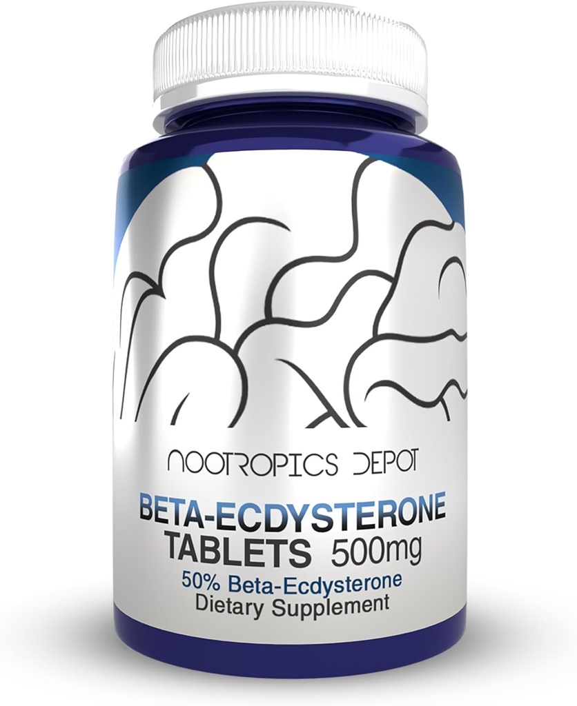 Nootropics Depot Beta Ecdysterone/20-Hydroxyecdysone 50% Tabletler | 500 mg | Cyanotis Arachnoidea Ekstraksiyon | Phytoecdysteroid | 30 Kont