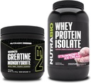 NutraBio Creatine Monohydrate, Unflavored, 150g και πρωτεΐνη Whey Isolate, παγωτό φράουλα, συμπλήρωμα Bundle - μυϊκή ενέργεια, Lean μυϊκή ανάπτυξη, ανάκτηση, και δύναμη