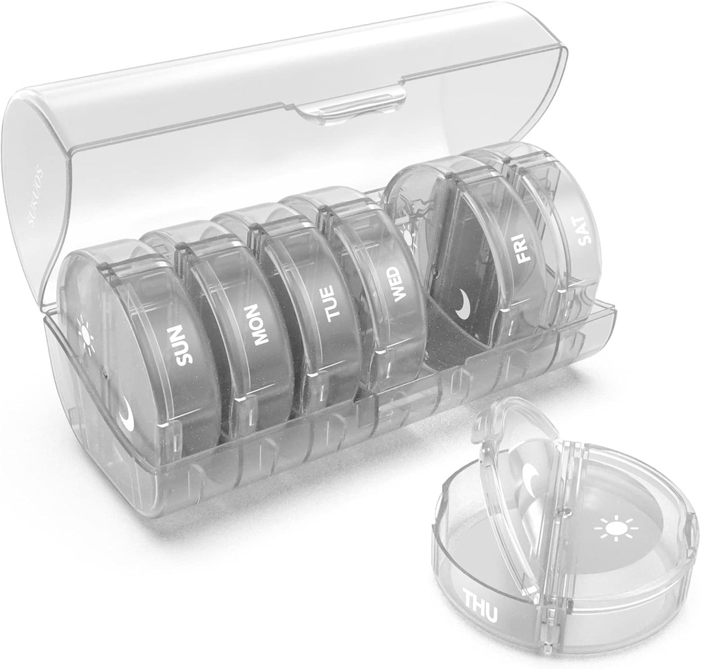 Haftalık Pill Organizer 7 Day 2 Times a Day, Sukuos Büyük Seyahat Pill Box for Pills /Vitamin/Fish Oil /Supplements, Daily Medicine Organizer Box, BPA Free Pill Case, Easy to Clean