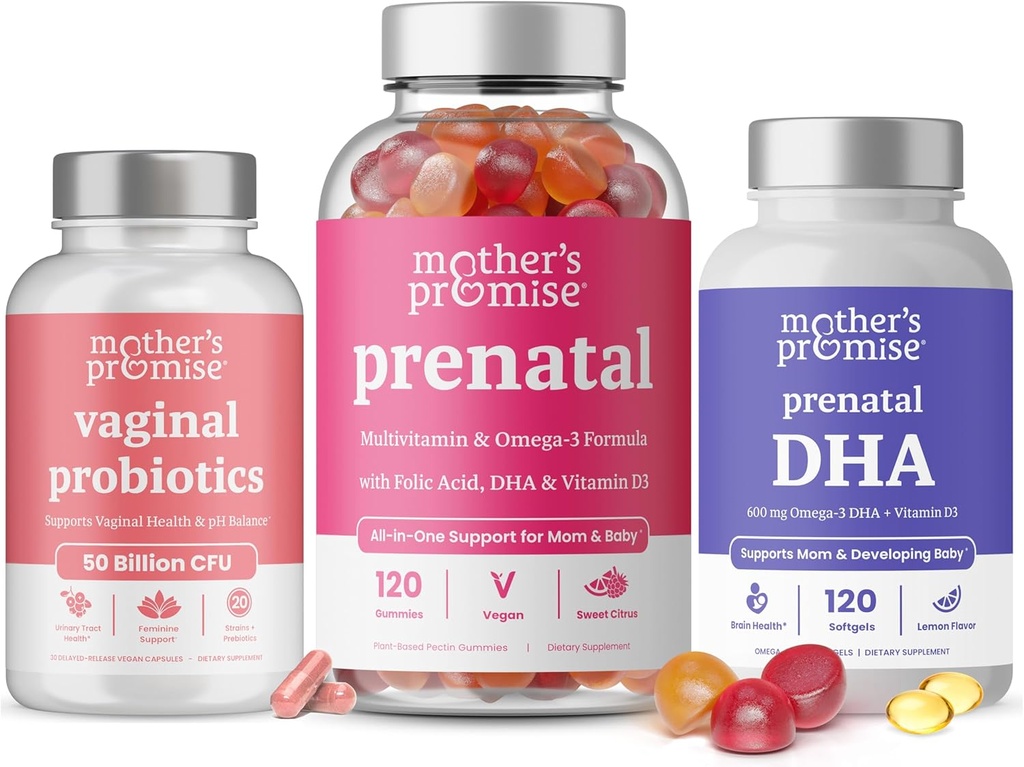 Mother's Promise Vaginal Probiyotiks + Prenatal DHA & Prenatal Vitamin Gummies Sche