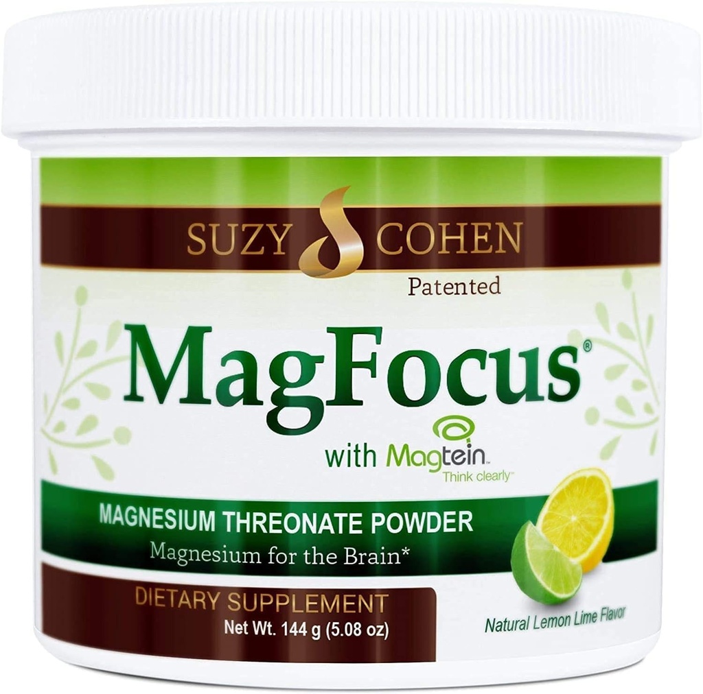 Suzy Cohen MagFocus Magnezyum Threonate Toz Diyeter Supplement 200 mg, Sağlıklı Nerve, Destek Cognition, Enerji, Bone Health, Stevia, Lemon Flavor, 60 Hizmetler