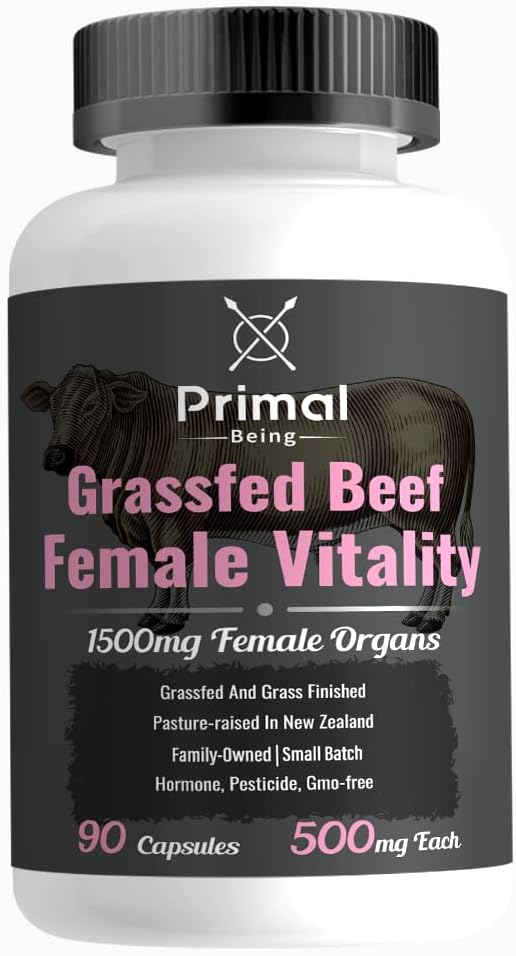 Primal Be Grassfed Beef Kadın Vitality Supplement- Supports Hormonal Health, Fertness, Inflammation, Energy - 90 Capsules, 1500 mg per Service