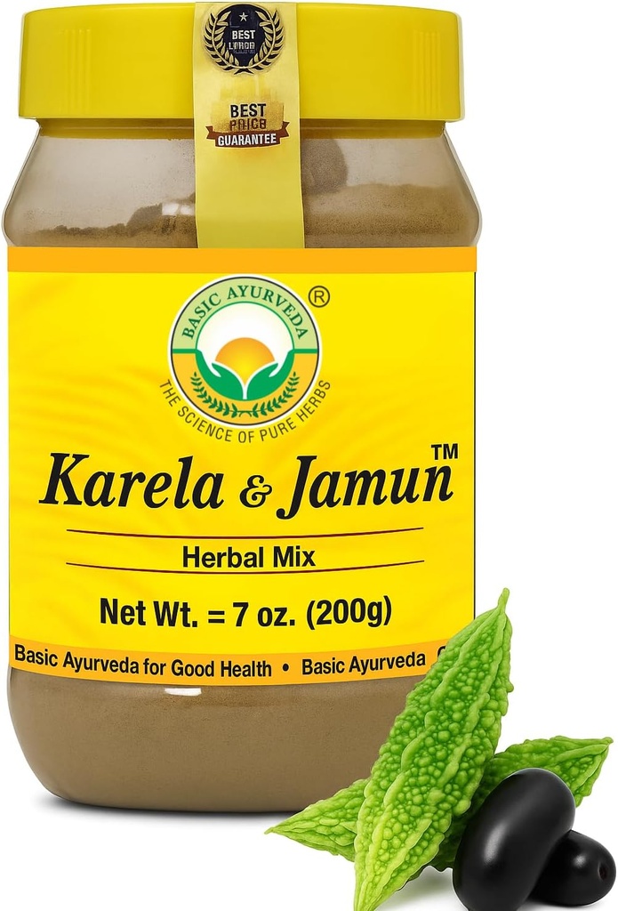 BASIC AYURVEDA Karela & Jamun Herbal Mix Toz | Geleneksel Bitter Gourd & Hint BlackBerry Mix | Doğal Plant-Based Supplement for Daily Routine & Lifestyle Support | 705 Oz (200g)
