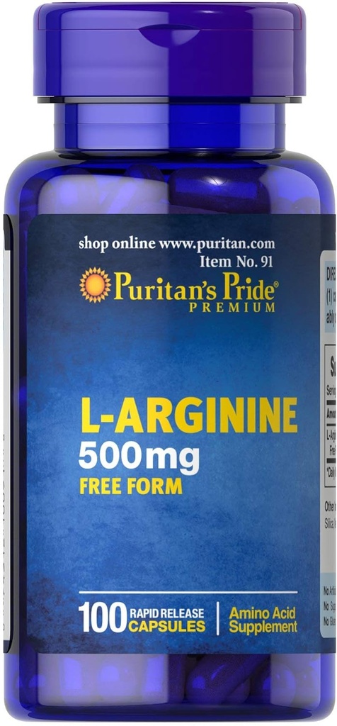 Puritan's Pride L-αργινίνη 500 mg, Υποστήριξη για την Υγεία της Καρδιάς, 100 Count