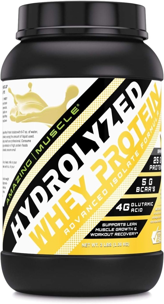 Amazing Muscle Ultra Pure Hydrolyzed Whey Protein Isolate * Supports Lean Muscle Growth & Rapid Recovery (Banana)
