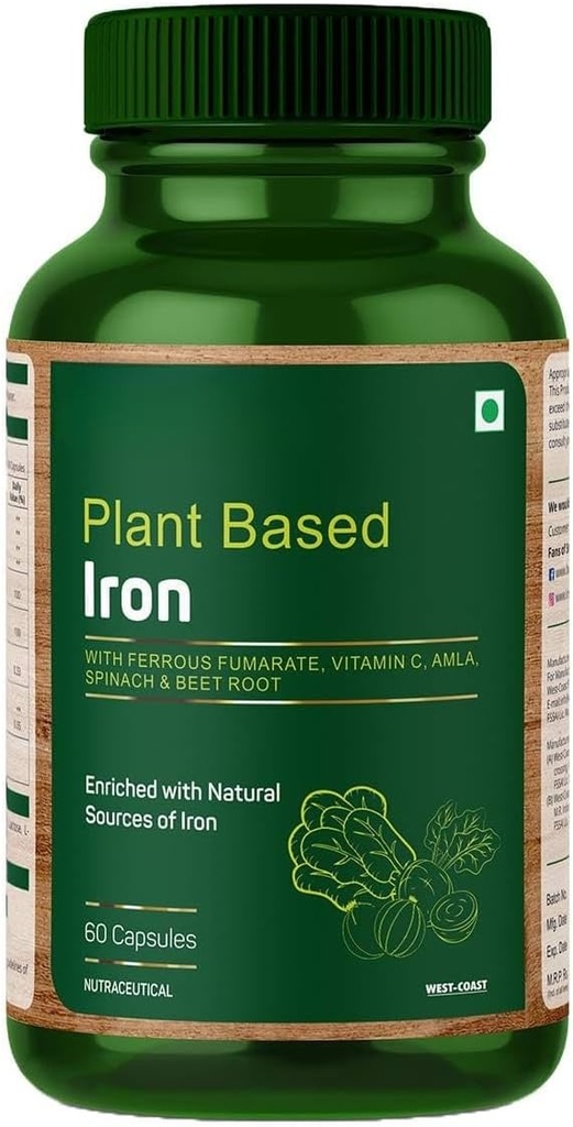 Ferrous Fumarate, Vitamin C, Spinach & Beet Root Demir Doğal Kaynaklarla Zenginleştirilmiş - 60 Capsules