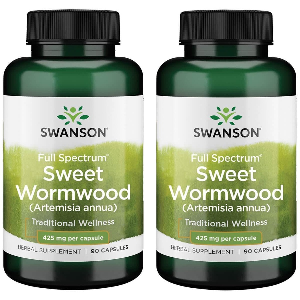 Swanson Sweet Wormwood - GI Gut Health, Microbial Balance & Digestive Health Support - Herbal Supplement with Artemisinin - (90 Capsules, 425 mg Her) 2 Packs