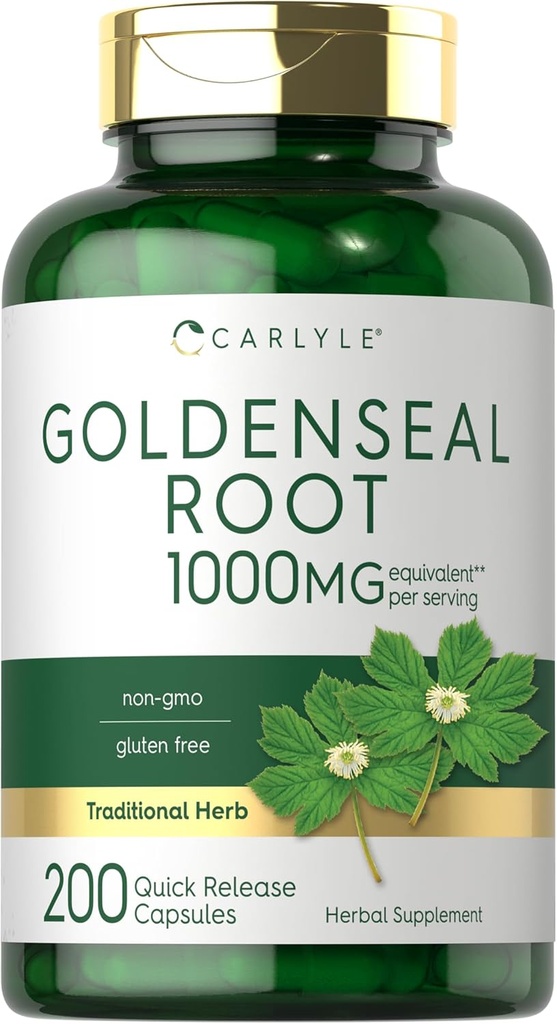 Carlyle Goldenseal Root Capsules 1000 mg | 200 Kont | Geleneksel Herb Supplement | Non-GMO, Gluten Free