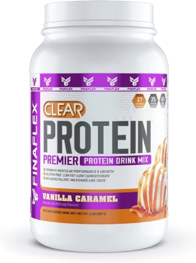 FINAFLEX Clear protein, Vanilla Caramel - 2 lb - Muscular Performans ve Büyümeyi Destekler - Sütshake-Like Taste - Low Carb, Low Fat & Gluten Ücretsiz - 27 Hizmetler