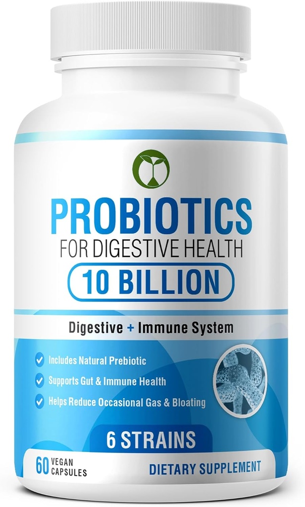 Digestive Health 60 Capsules için Probiyotikler | 10 Milyar CFU Bilimsel olarak Çok Strain Probiyotiki | Men & Women için Prebiyotiklerle Organik Supplements (10 Milyar Probiyotikler)