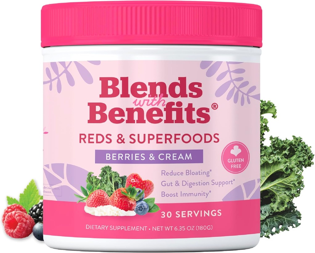 360 Διατροφή Με Οφέλη Ερυθρά & Superfoods για φυσικά Αντιοξειδωτικά και Πολυφαινόλες, με Φρούτα & Βεγγιές, Πέψη Προβιοτικών, Καθημερινή Ενέργεια - μούρα & Κρέμα - 30
