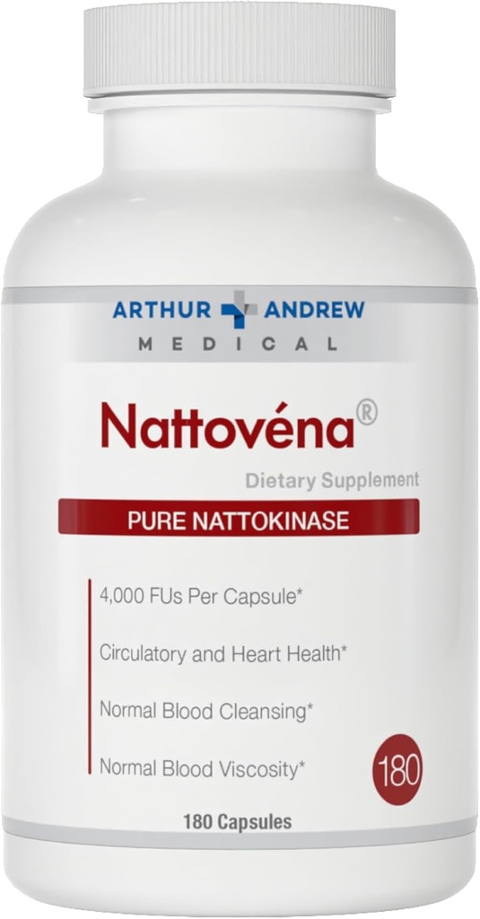 Arthur Andrew Medical, Nattovena, Pure Nattokinase συμπλήρωμα, Διπλή δύναμη 4.000 FUs ανά κάψουλα, 180