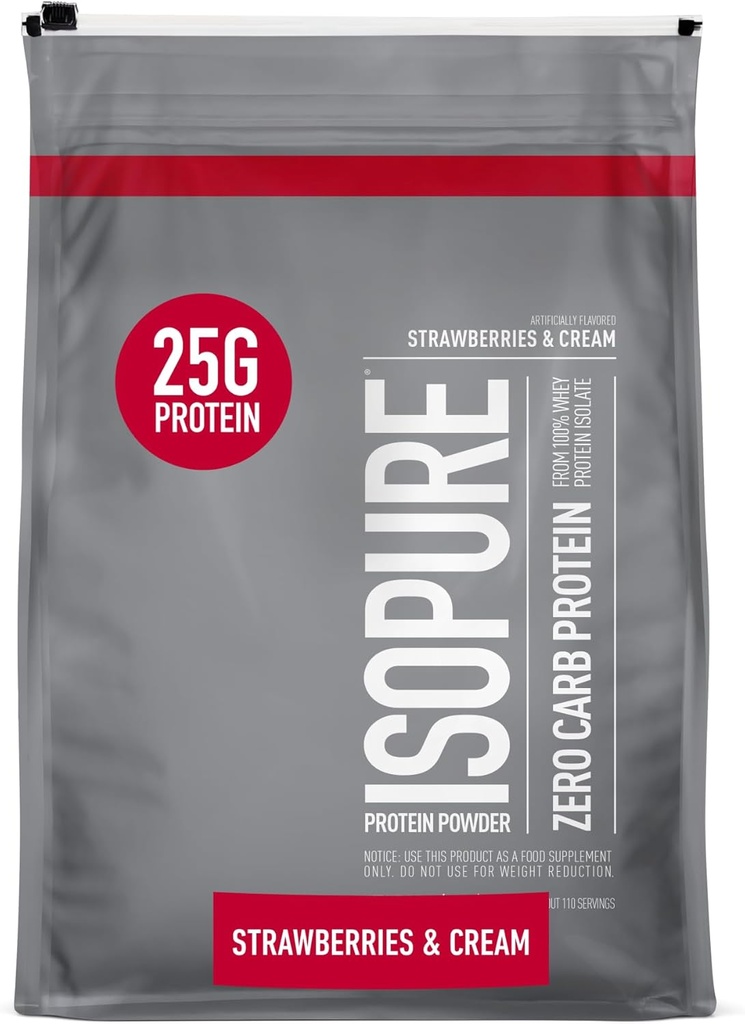 Isopure Zero Carb 100% Pure Whey Isolate protein Toz, Lactose Free, Gluten Free, With Vitamins, Strawberries & Cream, 25g protein Per Servis, 7.5 Lbs, 110 Hizmet (Pazarlama May Vary)