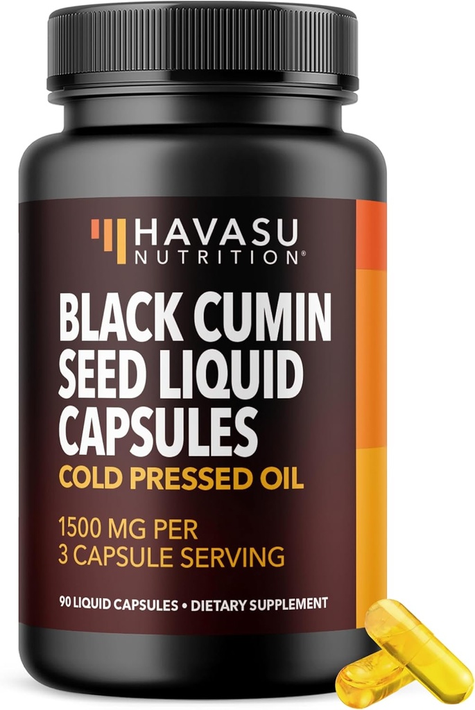 Cold Pressed Black Seed Oil Capsules - 1500 mg Black Cumin Supplement for Immune Function, Digestive Support & General Health - Saç & Skin Superfood - Nigella Sativa - 1 Ay Supply, Unflavored