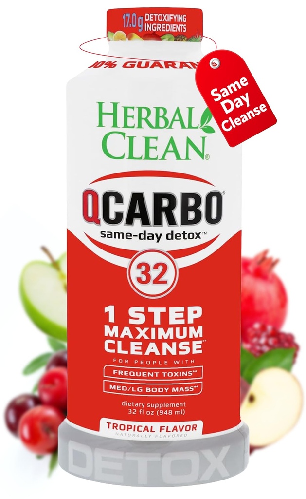 Herbal Clean Qcarbo32 Same-Day Detox Cleanse Drink (32 fl oz) - Tropikal Flavor Full Body Cleanse* Moderate Toxin Seviye *, B2 ve Vitamin B12 için Men & Women