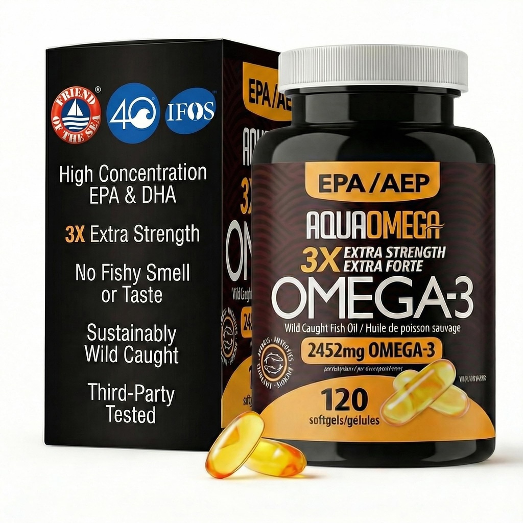 Triple Strength Omega 3 Fish Oil Supplements, High EPA Fish Oil Omega 3 Supplements, EPA ve DHA Omega3 Fatty Acids with Vitamin D, High Potency Omega3 Supplement, 120 Softgels, Unflavoreded